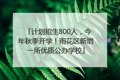计划招生800人，今年秋季开学！雨花区新增一所优质公办学校